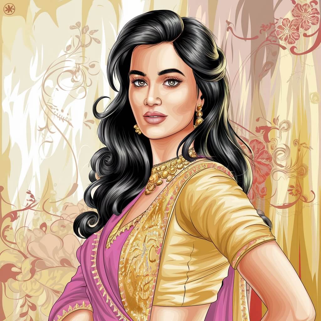 a vibrant vector illustration of a glamorous india 8TxFI07dRKmfPVGzw0X9FA